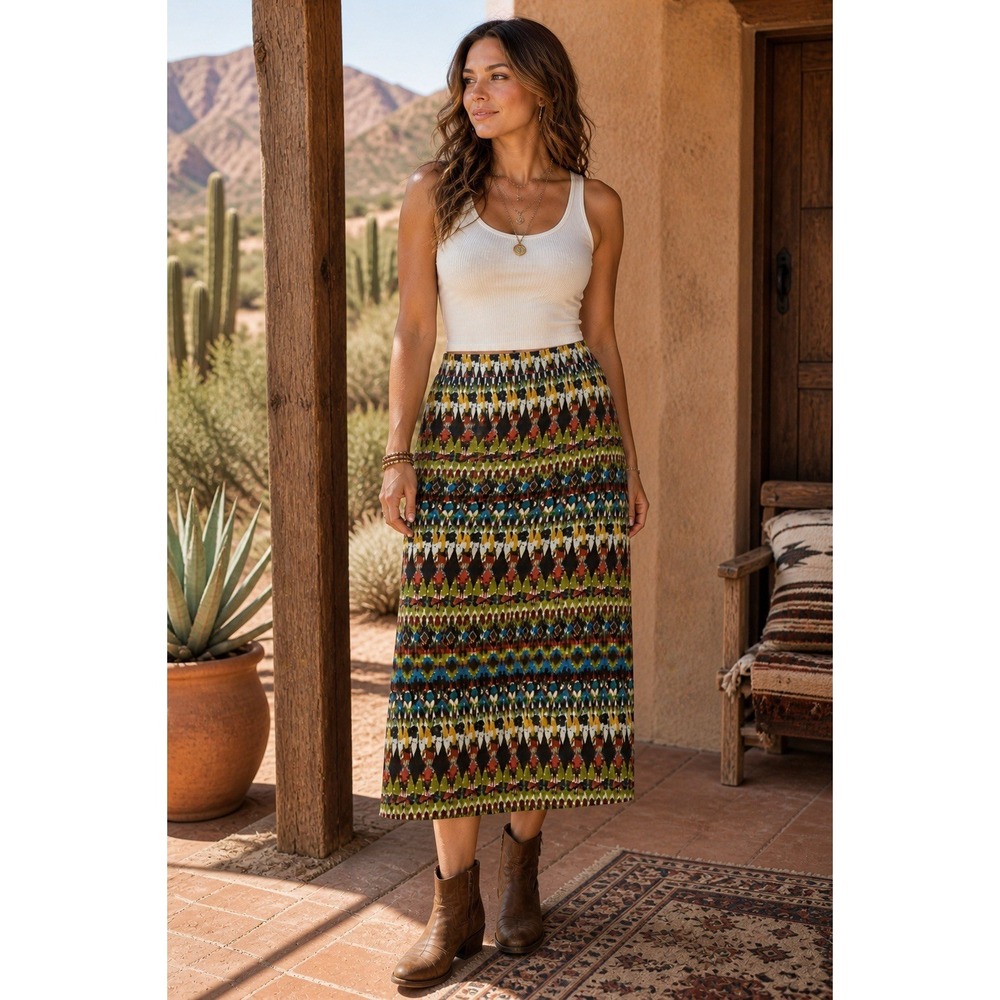 Ariat Maxi Skirt Multi Colored Geometric Boho Western Festival Z1000 Size Large